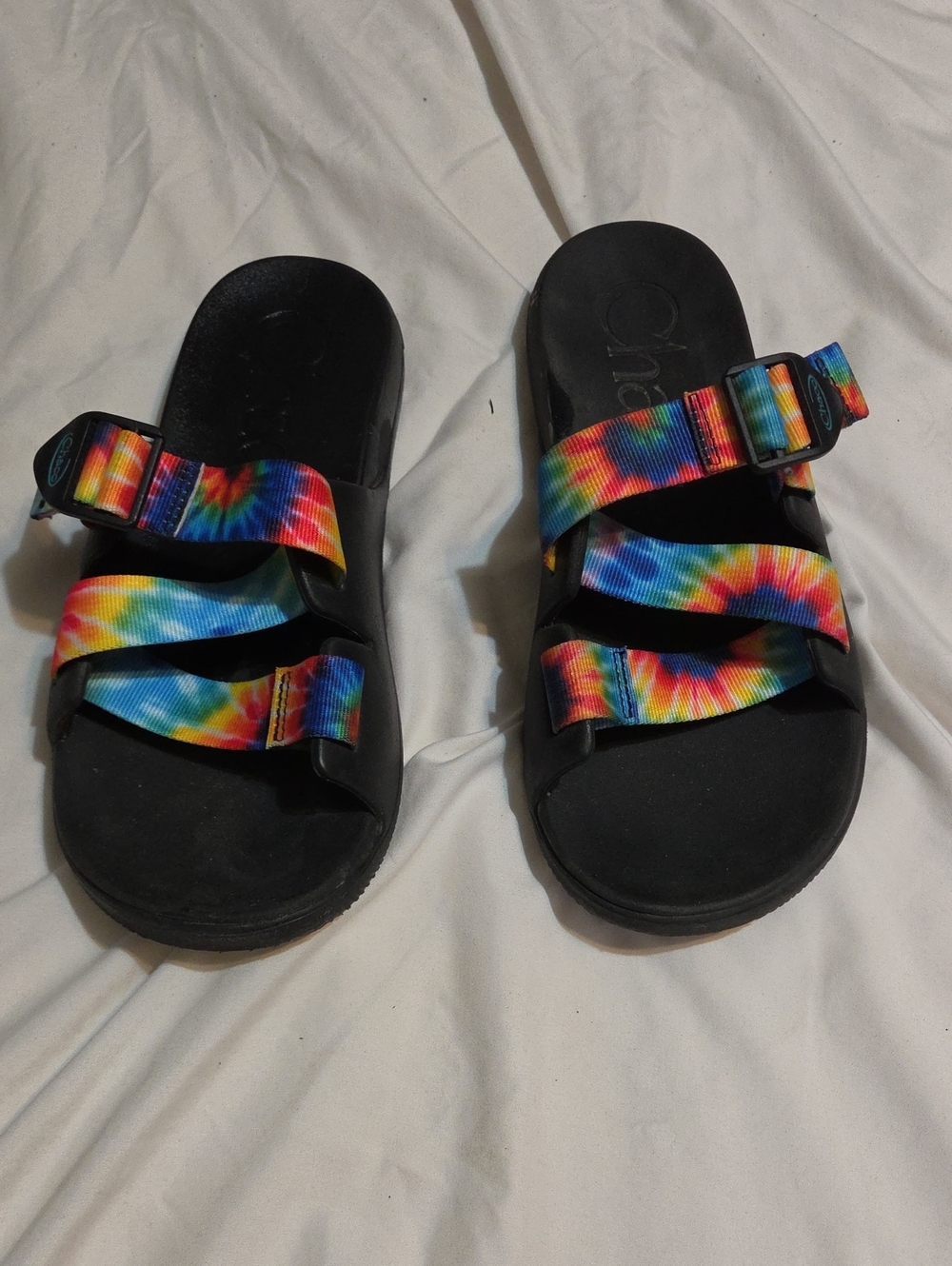 Chaco Rainbow Tie-Dye Strap Sandals - Black Footbed
